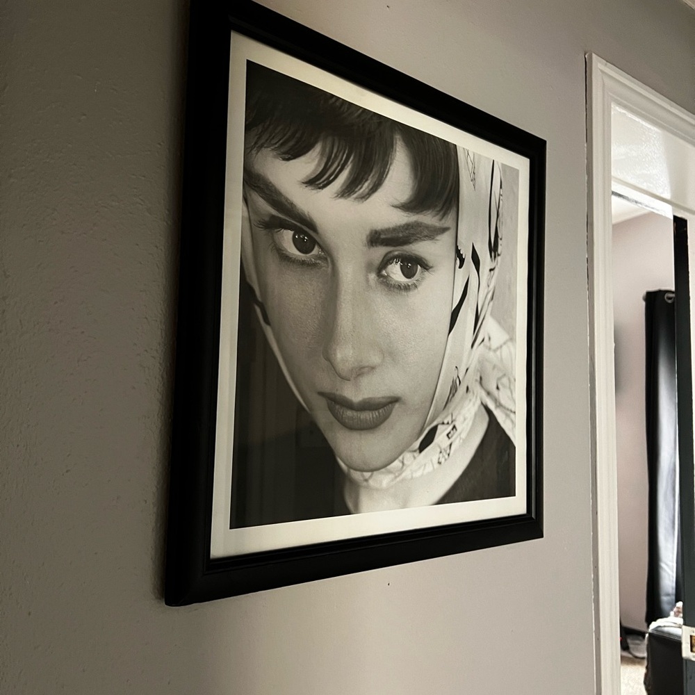 B&W Audrey Hepburn 20x20 framed art